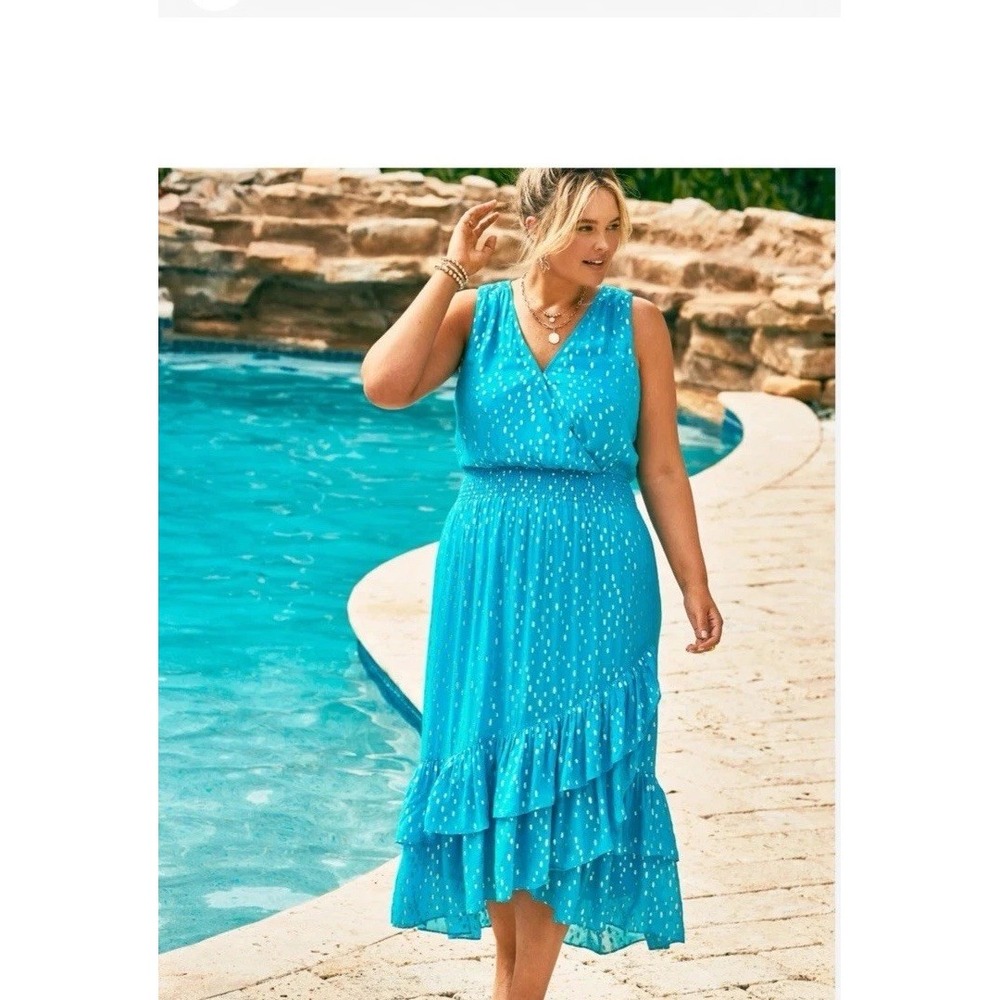 NWT Lilly Pulitzer Valeri Midi Dress Size 16 Cumulus Blue Metallic Gold